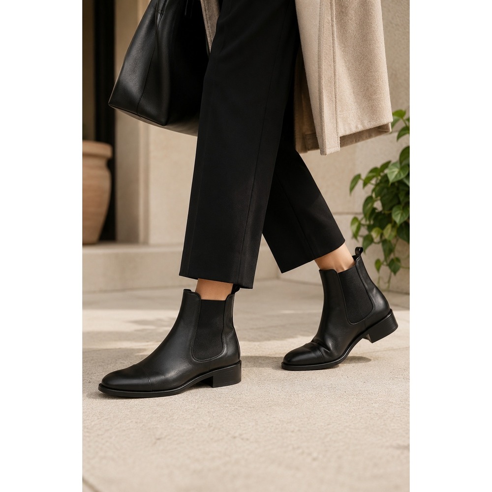 Ten Points SWEDEN Chelsea Boots Women 9 Black Leather Cap Toe Ankle‎